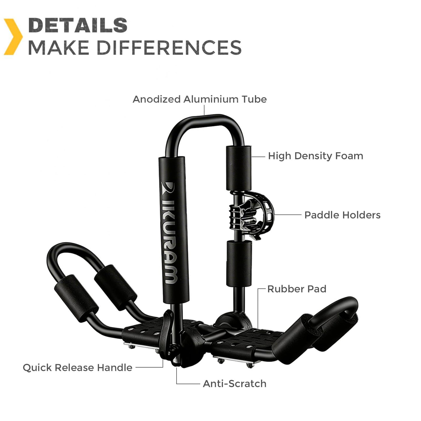 Kayak Roof Rack, Aluminum Kayak Carrier Folding J-Style Universal 4-in-1 Multifunction for Canoe, SUP, Kayaks, Surfboard Rooftop Mount on SUV, Car and Truck Crossbars, Black