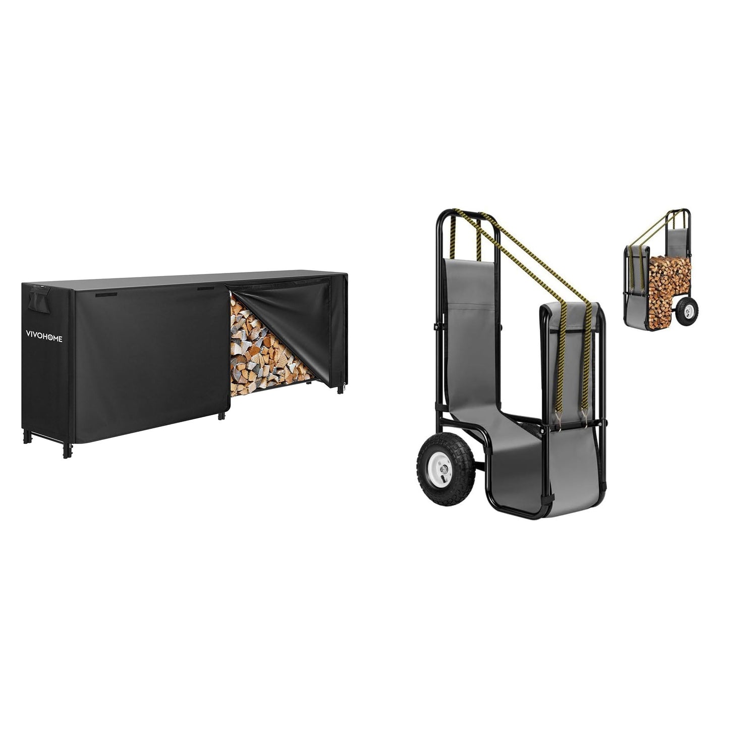 VIVOHOME 8ft Heavy Duty Indoor Outdoor Firewood Storage Log Rack Combo Firewood Log Cart Carrier