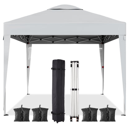 10 x 10 FT Pop Up Canopy Tent, Height Adjustable Sun Shade Shelter with Top Vent, Commercial Portable Instant Canopy with Wheeled Carry Bag, Waterproof Party Tent for Patio, Garden, White