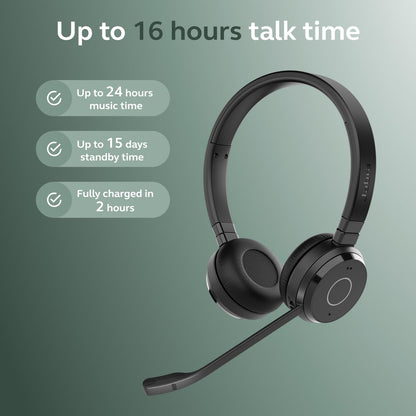 Jabra Evolve 65 TE (Third Edition) Wireless Dual-Ear Headphones - Noise-Canceling Mic, 16 hrs Battery Life, Dual Connectivity, MS Teams Certified, Supports Other Platforms, Black