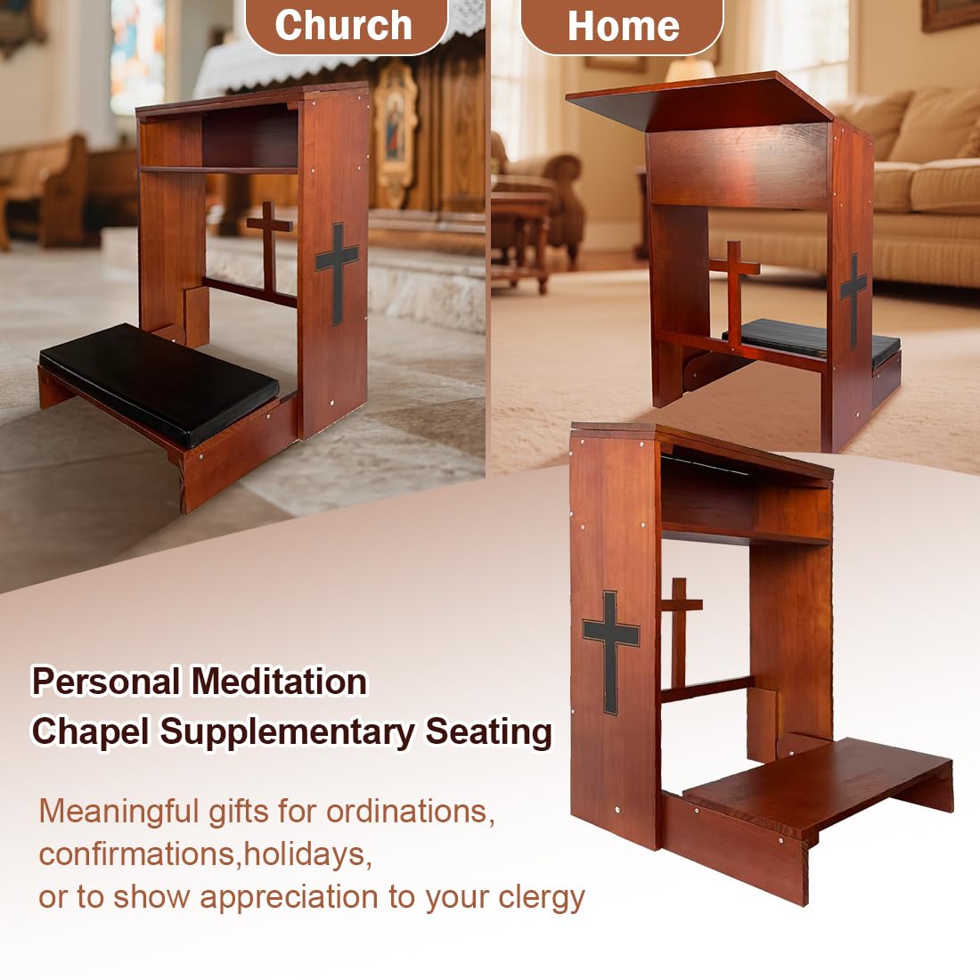 DOLEMODUO Wooden Prayer Kneeler with Storage Shelf & Cushion - Folding Prayer Bench for Home and Church, Comfortable Kneeling Devotional Pew Bench, 32" H x 22" W