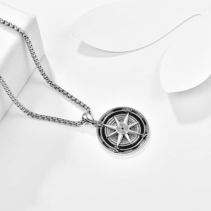 KINGWHYTE Compass Necklace for Men 925 Sterling Silver Necklaces Birthday Gifts Graduation Travel Jewelry for Husband Brother with Stainless Steel Chain 22"+2"