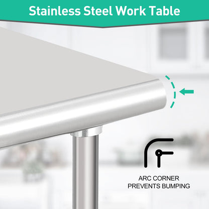 48x30 Inch Stainless Steel Prep Table, Heavy-Duty Commercial Work Table with Adjustable Undershelf for Restaurant, Kitchen & Home Use