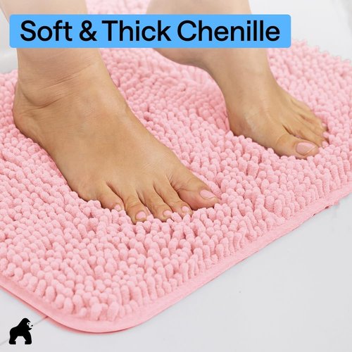 GORILLA GRIP Bath Rug Mat - Thick, Soft Chenille | Quick-Dry Microfiber, 30x20, Light Pink