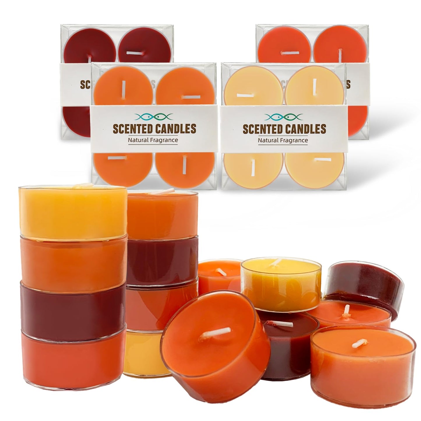 Fall Scented Tealight Candles 16 Pack, Natural Soy & Bee Wax Blend, Autumn Colors: Orange & Yellow Shades, 3.5 Hour Burn Time, Strong Fragrance for Home, 16 Pcs by Kissingfish