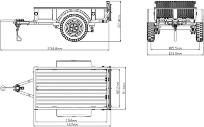 FMS FCX18 RC Cars Accessory for 1:18/1:12 RC Crawler Trucks - Utility Trailer Type C Silver