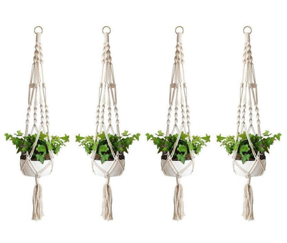 Onwon Macrame Plant Hanger Basket Liners Cotton Rope 40 inch 4 Legs, Elegant for Home Garden, Patio and Office, Indoor & Outdoor Decoration (4 Packs)