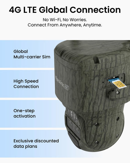 REOLINK 4K Dual Lens 4G Cellular Trail Camera, Auto Tracking Security Camera Wireless Outdoor, 6X Hybrid Zoom, SIM Card Included, IP66 Waterproof for Wildlife, TrackMix LTE Trail