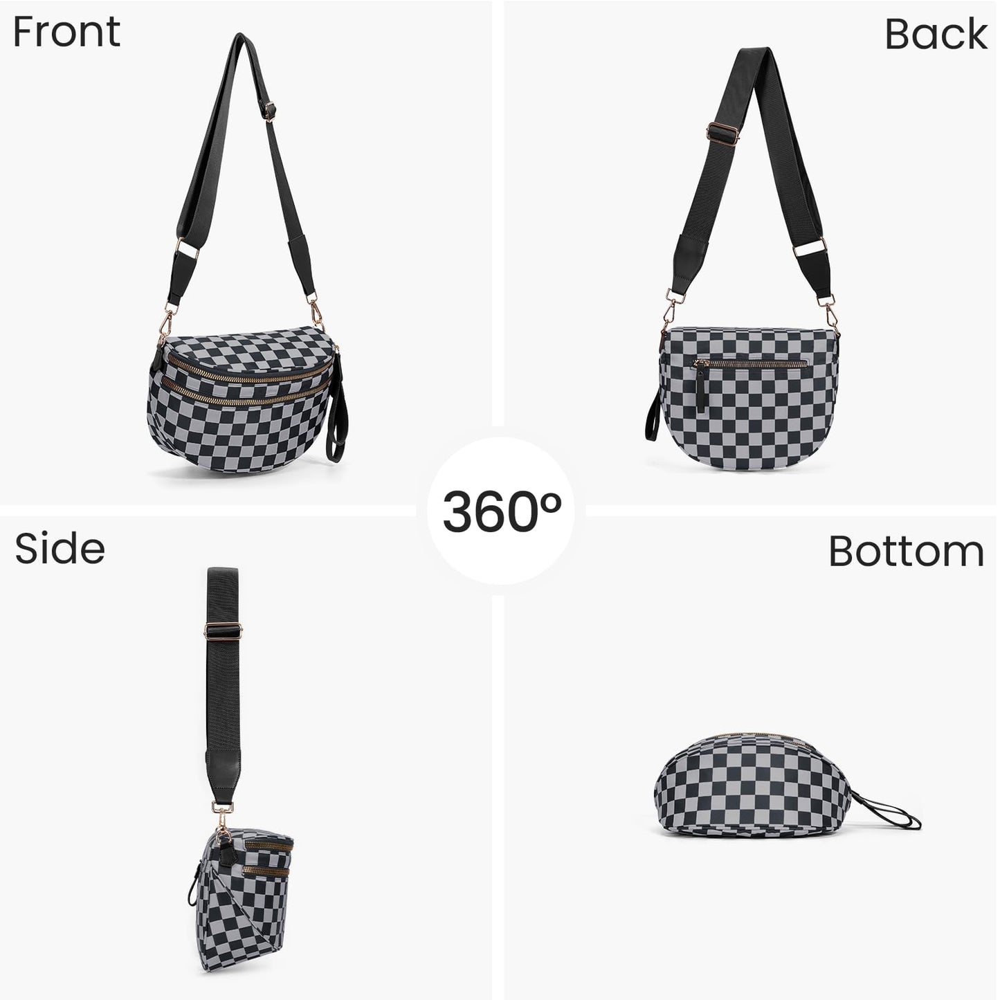 Checkered Crossbody Bum Bags for Women Nylon Checkered Purse Checkerboard Fanny Pack