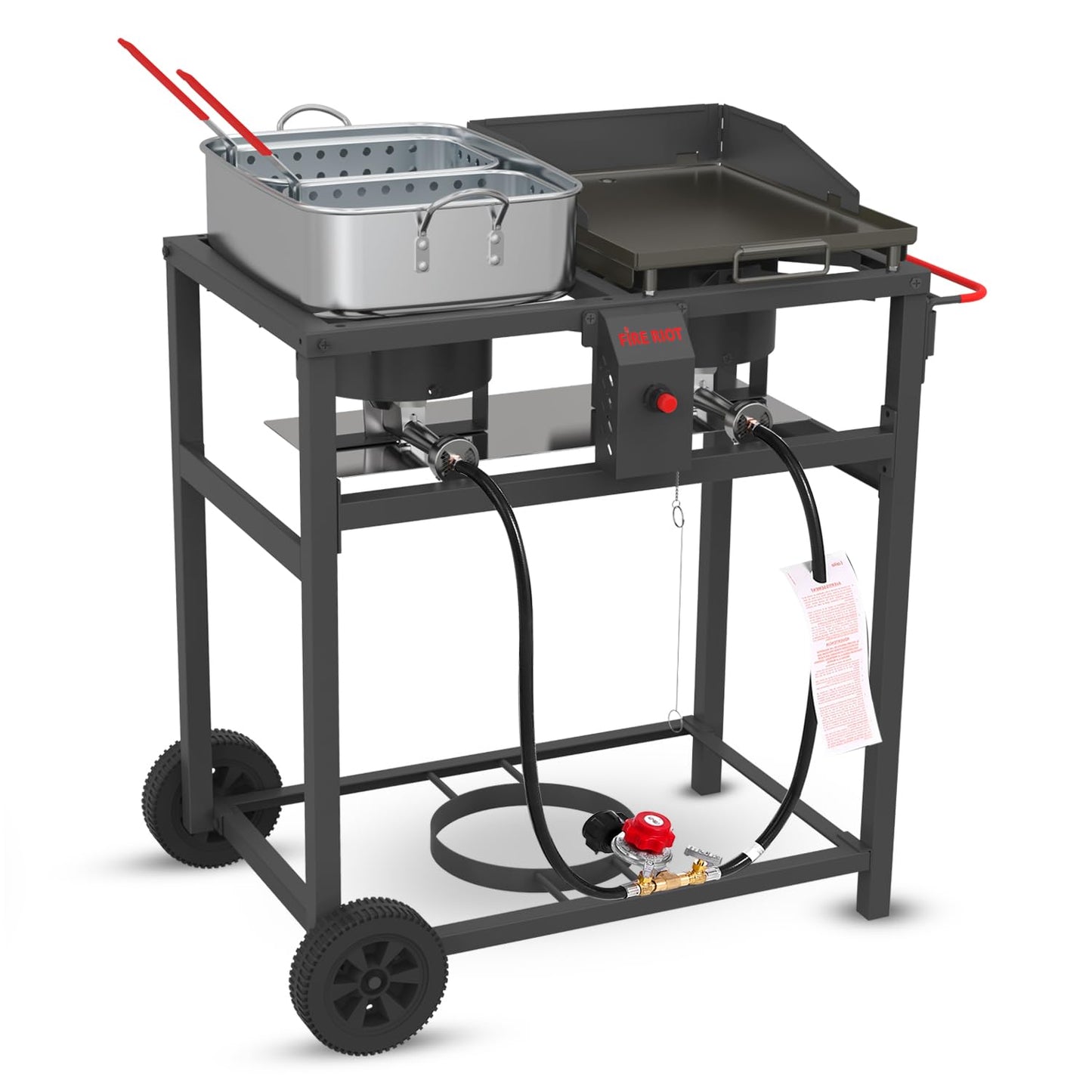 FIRE RIOT 2-in-1 Outdoor Propane Deep Fryer & Griddle Combo, Ideal for Outdoor BBQ, Camping, and Tailgating (2-in-1 Griddle Combo)