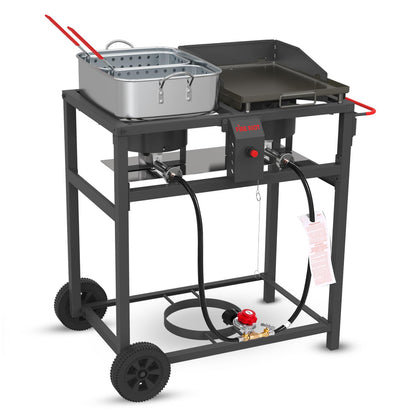FIRE RIOT 2-in-1 Outdoor Propane Deep Fryer & Griddle Combo, Ideal for Outdoor BBQ, Camping, and Tailgating (2-in-1 Griddle Combo)