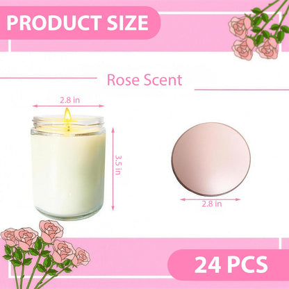 Veiuwa 24 Pcs 6 Oz Rose Scented Soy Candles Set,Mason jar Bulk Candles for Gifts,Aromatherapy Candle,Great Stress Relieving Scented Candle for Girls as a Gift for Birthdays, Weddings and More!