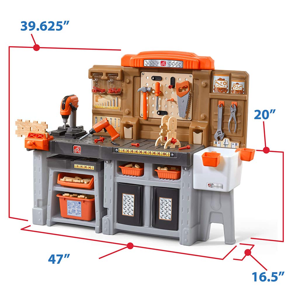 Step2 Pro Play Kids Workshop with Utility Bench, Indoor/Outdoor Tool Bench for Children, Interactive Play with Sounds, Made of Durable Plastic, Includes 76 Piece Toy Accessories, Toddlers 3+ Years Old