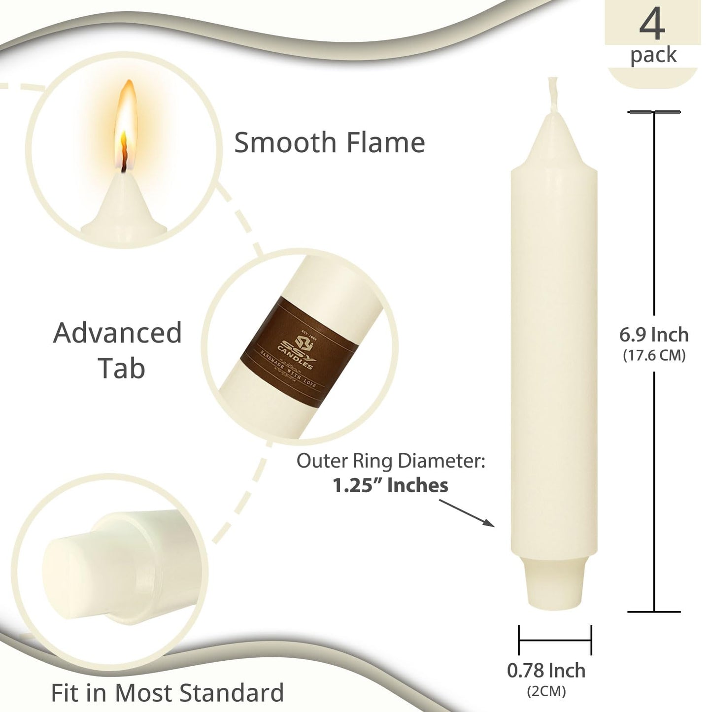 NJAO HOO Ivory Short Taper Candle 7 Inch Candlesticks Unscented Dripless Tapered Candle Set for Home Decor Wedding Party Dinner Candles, 4 Pack