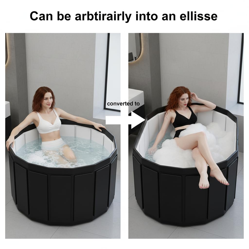 Ice Bath Cold Plunge Tub for Athletes–Portable Ice Bath for Adults, 6-Layer Insulated Foldable Bathtub for Cryotherapy & Muscle Recovery, Space-Saving Cold Plunge Tub for Home Gym(Black, 25.9X41.3 IN)
