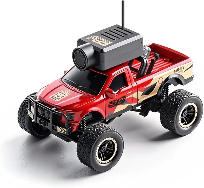 1/64 Scale Mini RC Truck Model 2.4Ghz APP Auto-Pairing Full-Proportional FPV Remote Control Monster Truck with WiFi Camera Lights Speed &amp Steering Adjustable Gift for Adults (RTR/Red)