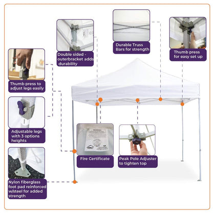 iMPACT Canopy USA 10' x 10' Canopy Kit, Includes 4 Sidewalls One with Door and Window, 4 Weight Bags, Spike & Rope, Roller Bag, White