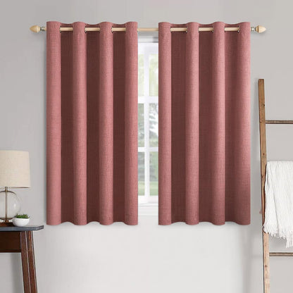MIULEE 100% Blackout Linen Textured Curtains - Thermal Insulated Dusty Rose Drapes | 52 x 54 Inch (2 Panels)