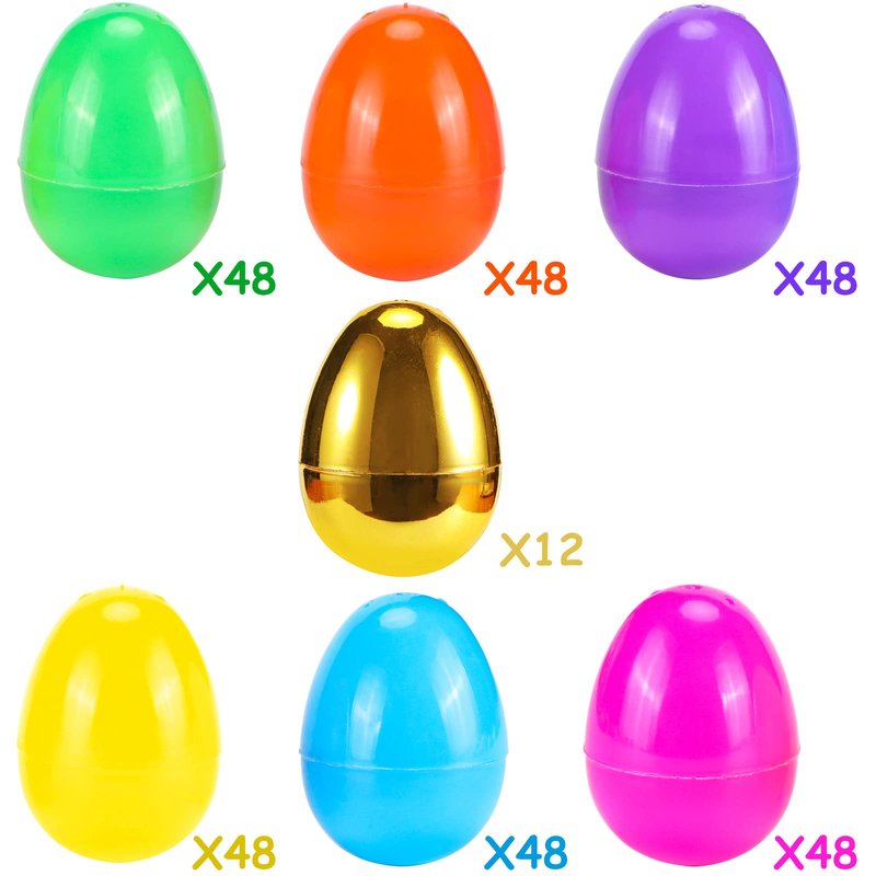 NEWBEA 288 Easter Eggs -2.36" Bright Colors Plastic Easter Eggs Empty Include 18 Golden Eggs Perfect for Eggs Hunt, Easter Basket Stuffers, Party Favors