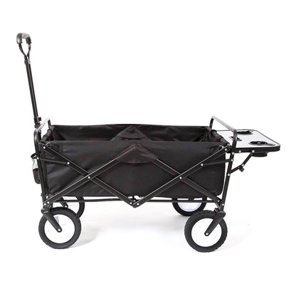 MacSports Collapsible Outdoor Utility Wagon with Folding Table and Drink Holders, Black