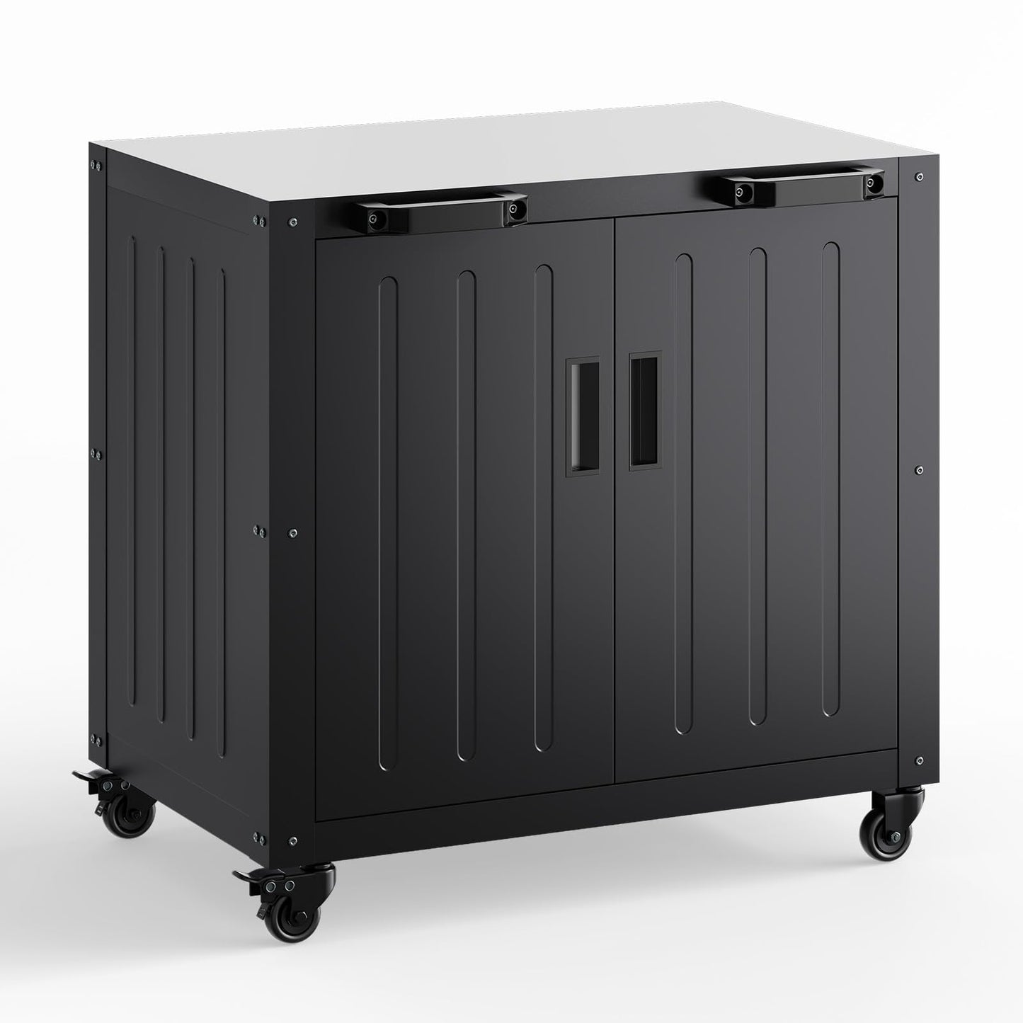 GarveeLife Grill Table, Outdoor Grill Cart with Storage Cabinet, Movable Outdoor BBQ Grilling Table, Made Entirely of Stainless Steel, Outdoor Grilling Station for Kitchen Prep, Lawn & Garden