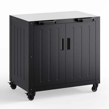 GarveeLife Grill Table, Outdoor Grill Cart with Storage Cabinet, Movable Outdoor BBQ Grilling Table, Made Entirely of Stainless Steel, Outdoor Grilling Station for Kitchen Prep, Lawn & Garden
