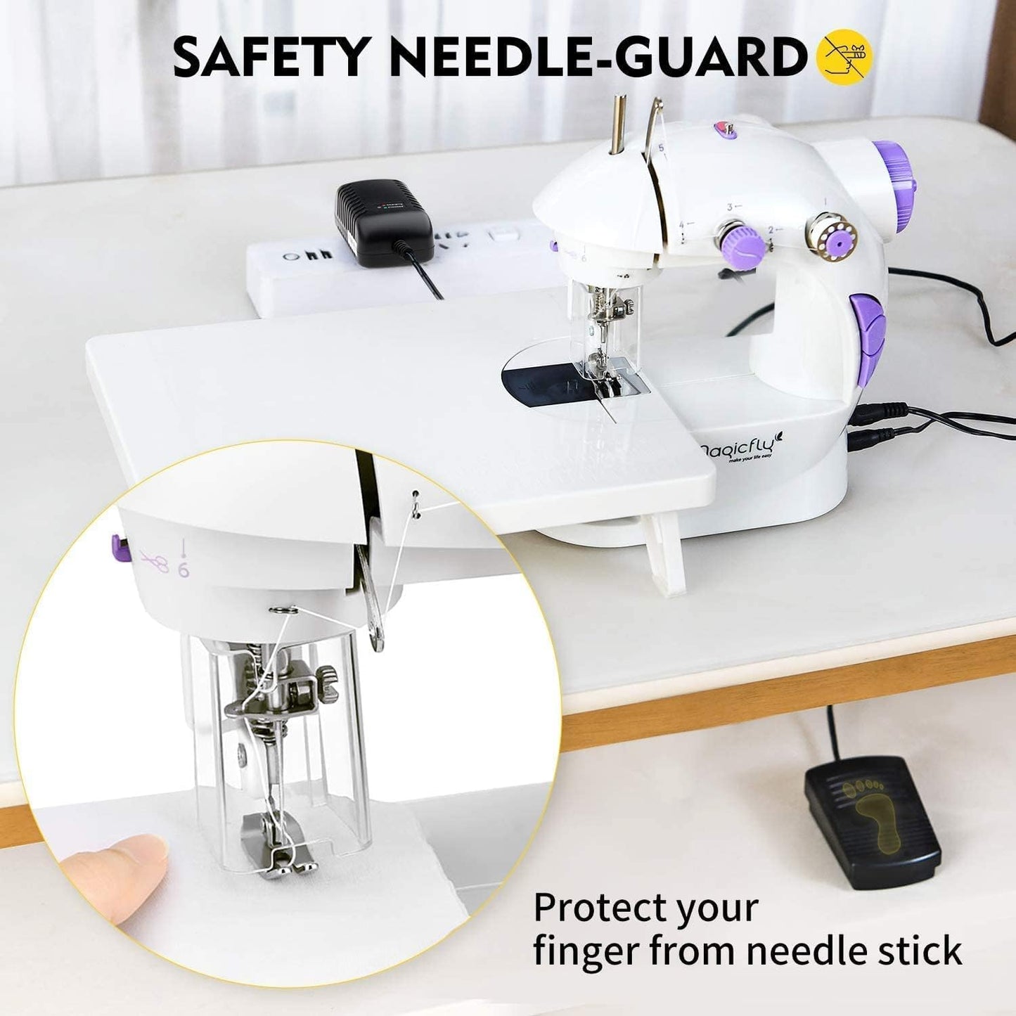 Magicfly Mini Sewing Machine with Extension Table, Dual Speed Portable Sewing Machine for Beginners with Light, Sewing Kit for Household Use, White