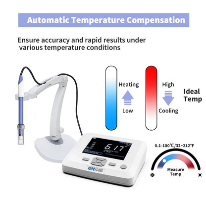 ONiLAB Benchtop Lab pH Meter, 0.01 pH Accuracy, 1-3 Points Auto Calibration, 3-in-1 pH/Temp. Electrode