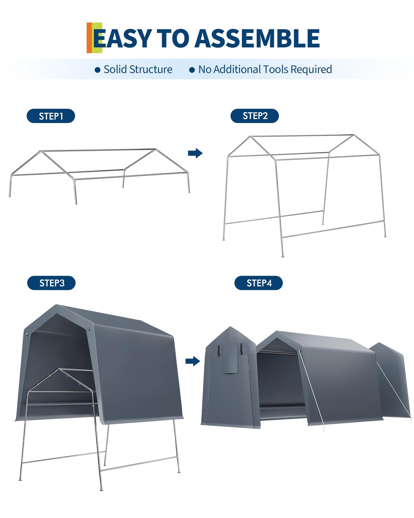 6x8 Ft Carport Heavy Duty Tent with Roll-Up Windows, Portable Garage with Removable Sidewalls & Doors, Car Canopy All-Season Tarp for Car Boat Truck Motorcycle, Grey