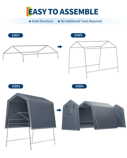 6x8 Ft Carport Heavy Duty Tent with Roll-Up Windows, Portable Garage with Removable Sidewalls & Doors, Car Canopy All-Season Tarp for Car Boat Truck Motorcycle, Grey