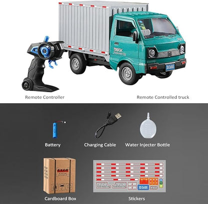 GoolRC Remote Control Car Transporter Truck 1:16 Scale RC Container Transport Truck with Spray and Light 2.4GHz All Terrain RC Cars for Teens and Adults Christmas or Birthday Gift (Green)