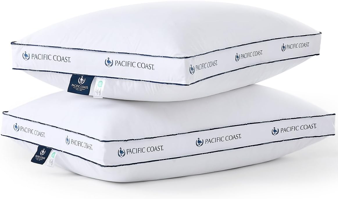 Pacific Coast Gusseted Pillows - Queen Size Set of 2 | Goose Feather & Down Luxury Bed Pillows for Side & Back Sleepers