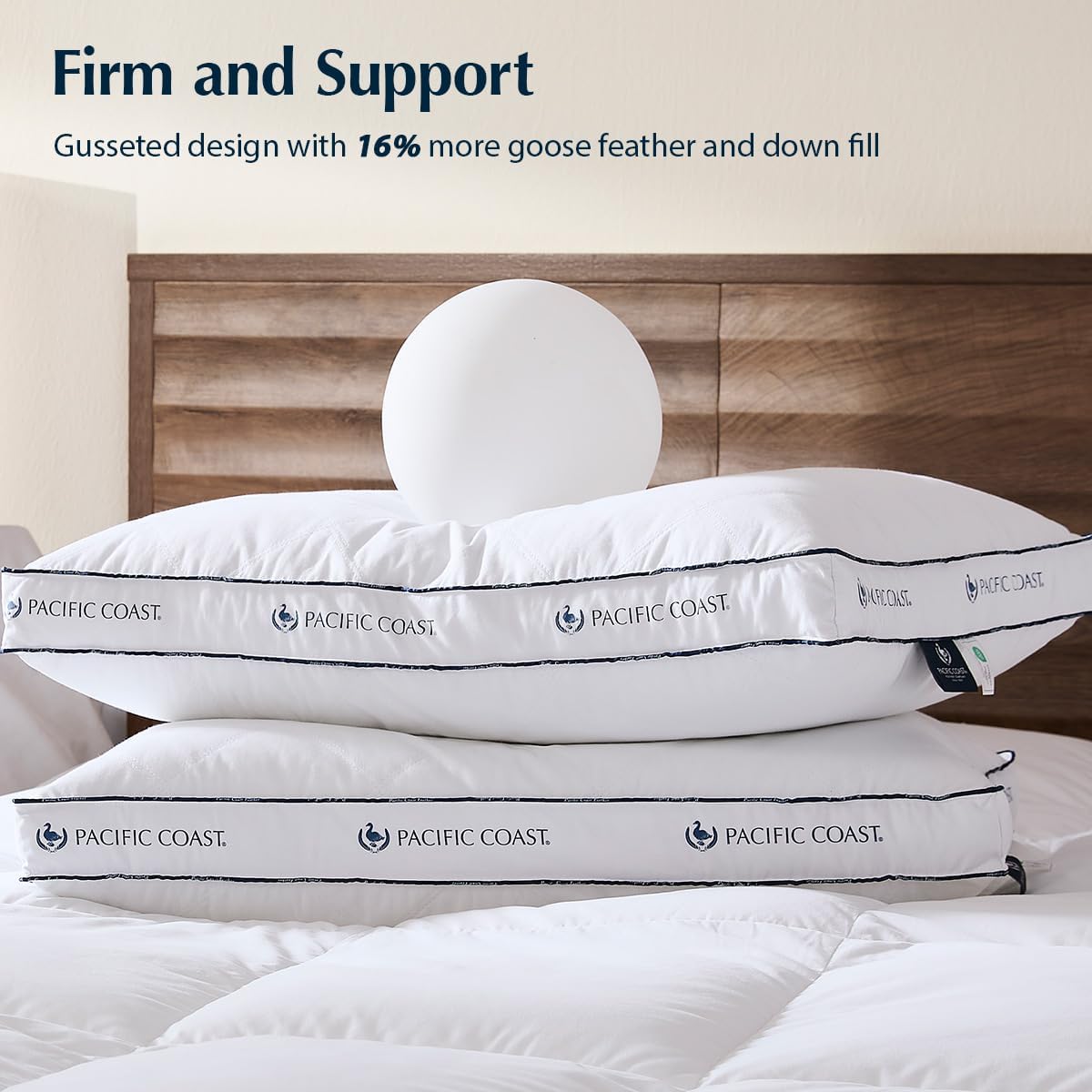 Pacific Coast Gusseted Pillows - Queen Size Set of 2 | Goose Feather & Down Luxury Bed Pillows for Side & Back Sleepers