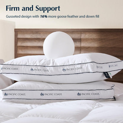 Pacific Coast Gusseted Pillows - Queen Size Set of 2 | Goose Feather & Down Luxury Bed Pillows for Side & Back Sleepers