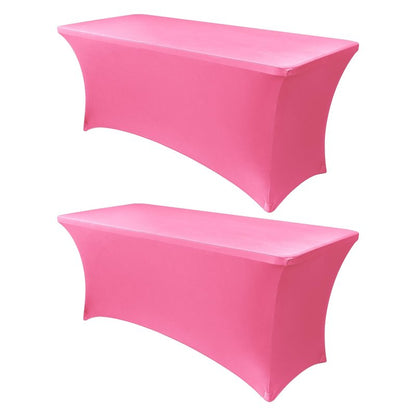Obstal Spandex Table Cover 8ft Fitted Tablecloth Rectangular - Stretch Rectangle Folding Table Cloth for Birthday Party Wedding Banquet, Dark Pink, 96L x 30W Inch