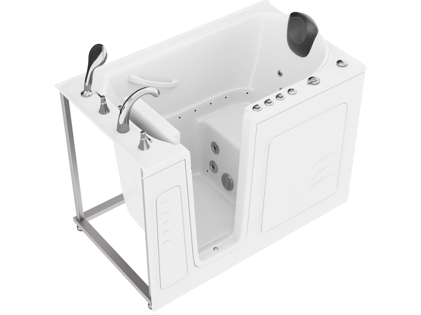 ANZZI Walk-In Tub, 30 x 53 in, Left Drain, 9 Whirlpool & 26 Air Jets, Inline Heater, Quick Fill & Fast Drain, ADA Seat, Ergonomic Headrest, Aromatherapy & Chromatherapy, 110 V, White