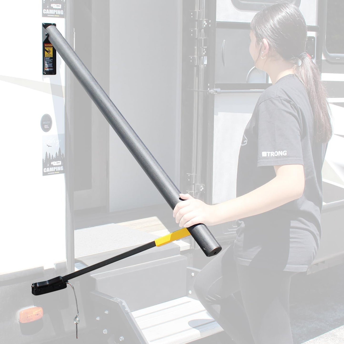 Stromberg Carlson AR-42 Lend-A-Hand Banister Rail - RV Handrail for Safe Support on Outdoor Steps, Ribbed Grip Tubing, Folds Flat & Locks Easily, 45 Inches Rail for Double & Some Triple RV Steps