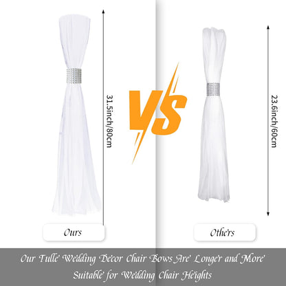 Skiennix 26 Sets Large White Pew Bows - Tulle Wedding Aisle Chair Decorations for Outdoor Ceremonies