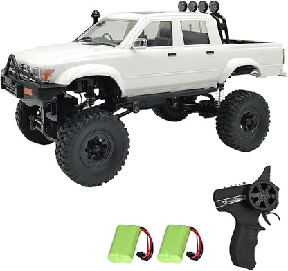 RC Rock Crawler WPL C64-1 RC Truck 1:16 Scale 2.4GHz Remote Control Truck 4WD All Terrain Off-Road RC Crawler with LED Lights and 2 Rechargeble Batteries for Adults (White)