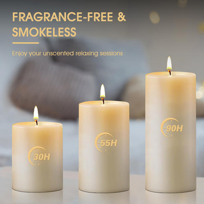Uscented Pillar Candles, Ivory Pillar Candle Set of 4, 3 x 6 Inch Dripless and Smokeless Large Pillar Candles for Dinner Table, Christmas and Home Decor 45 Hours Long Burning Time