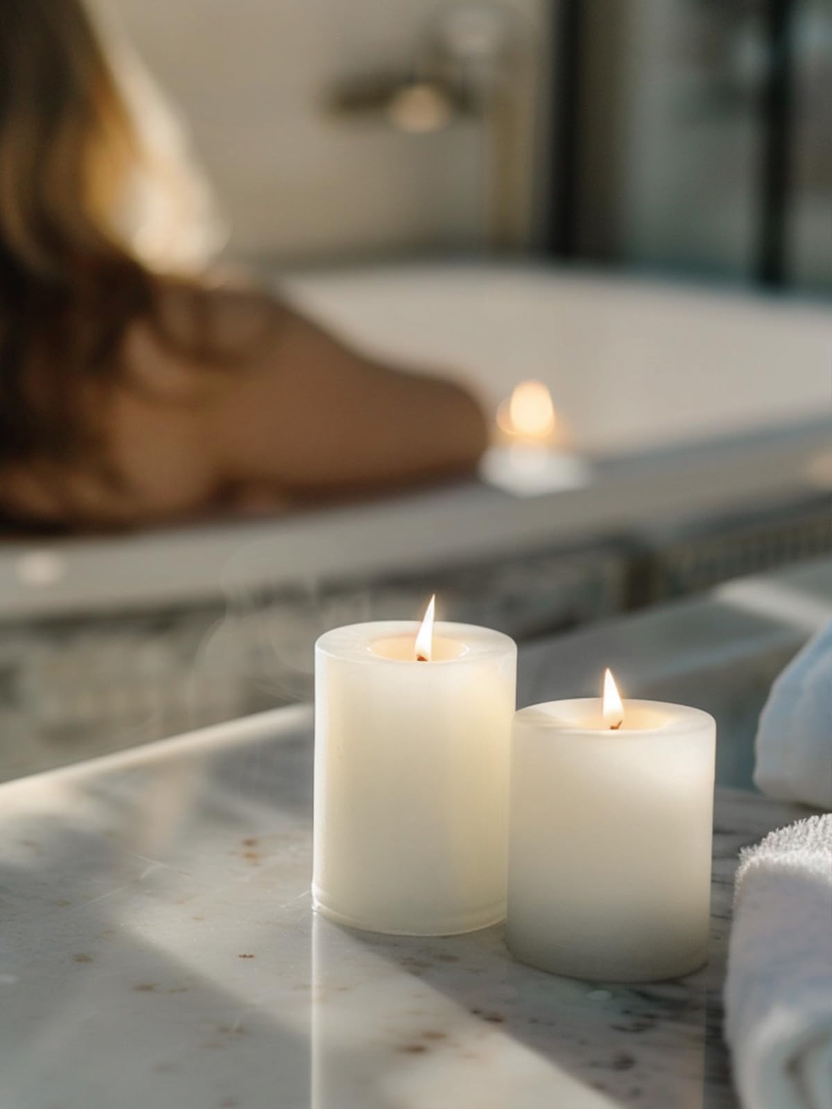 Ashlux 3x4 Inch White Pillar Candles, Set of 3 Wax, 56 Hours Long Burning, Unscented and Dripless Pillar Candles Bulk for Christmas Lights, Wedding, Parties, Spas, Home Decorative