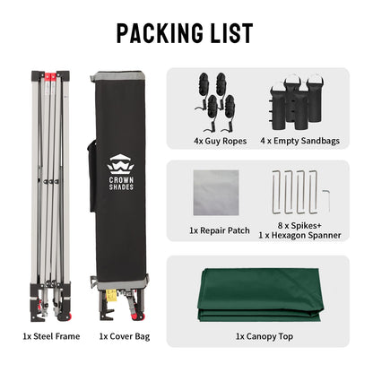 CROWN SHADES 12x12 Pop Up Canopy Outside Canopy, Patented CenterLok One Push Tent with Wheeled Carry Bag, Bonus 8 Stakes and 4 Ropes, Forest Green