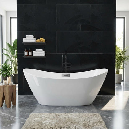 Garvee 67" Acrylic Freestanding Bathtub, Modern Deep Soaking Tub, cUPC Certified Free Standing Tub, Chrome Drain/Overflow, White Acrylic, Sky White