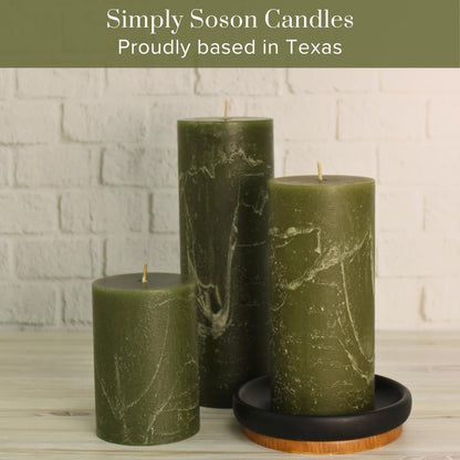 Simply Soson 3x4, 3x6, 3x8 inch Dark Moss Green Pillar Candles, Set of 3 Pillar Candles, Rustic Texture, Unscented Green Candles Dripless Candles Ideal as Wedding Parties Spa Dinner Home Decor Church