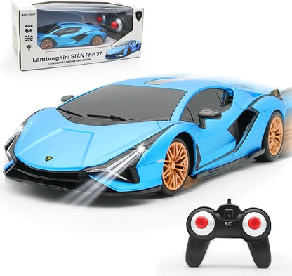 QUN XING Remote Control Car 1:24 Officially Licensed 2.4GHZ Rc Cars Lambo Sport Racing Toy Car for Kids Boys 4-7 Years Birthday Gift Blue