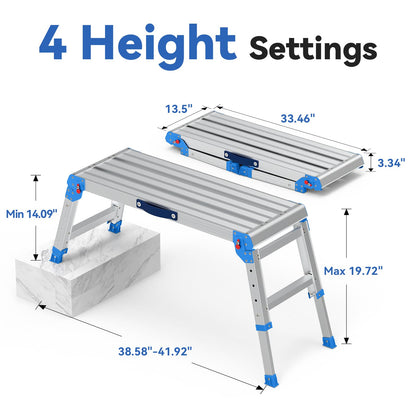 Loyoda Heavy Duty Work Platform, 600 lbs Capacity Folding Work Platform with One-Touch Automatic Fold, 4 Levels Adjustable Height, Portable Step Stool for Home Repair, Painting, Car Wash, Kitchen