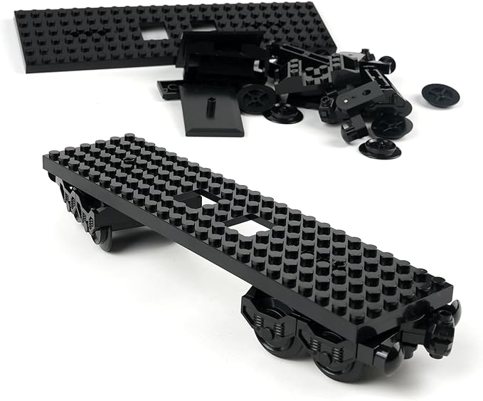 MOC City Creative Building Set – Train Base Wheels Low-Loader Truck &amp Railway Tracks DIY Kit (Compatible with Technical Parts 92339 92088 4025) (2PCS Train Base)