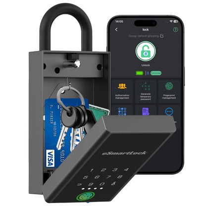 Smart Key Lock Box with Code, Dhiedas Large Fingerprint Lock Box with APP Control, Electronic Digital Weatherproof Security Hide Key Lock Box Wall Mount & Door Hanging for Outdoor Realtor Airbn