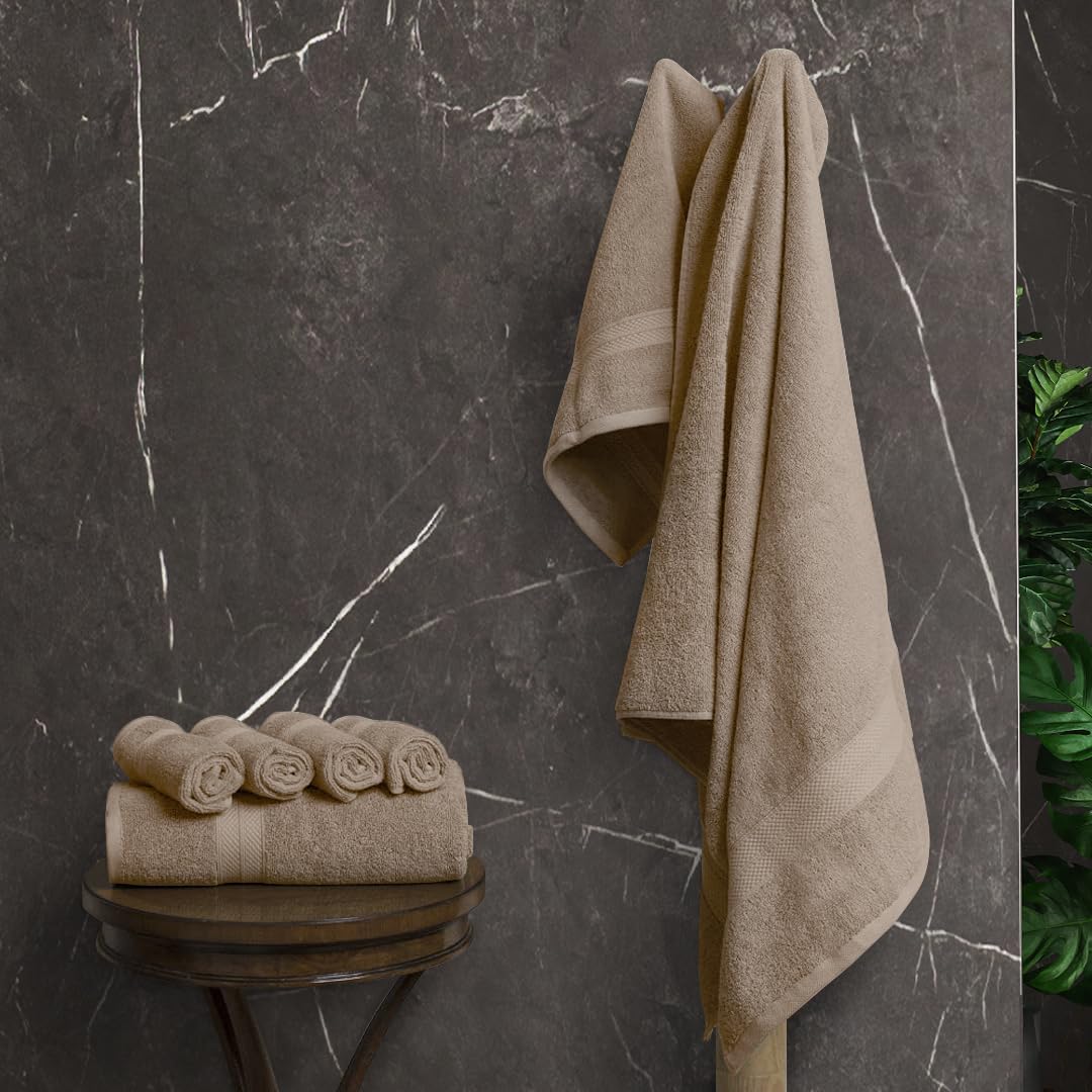 Avalon Towels Luxury 8-Piece Beige Towel Set - 100% Ring Spun Cotton, Highly Absorbent, Ideal for Spa & Gym