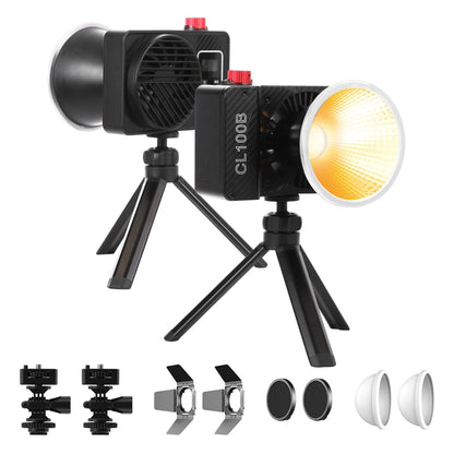 GVM 100W LED Video Light, 2 Packs Portable Photography Continuous Lighting Kit with Bluetooth Control, 2700K~6800K, 18500 Lux @1m, Mini COB Handheld Spotlight for Video, Portrait and YouTube Shooting